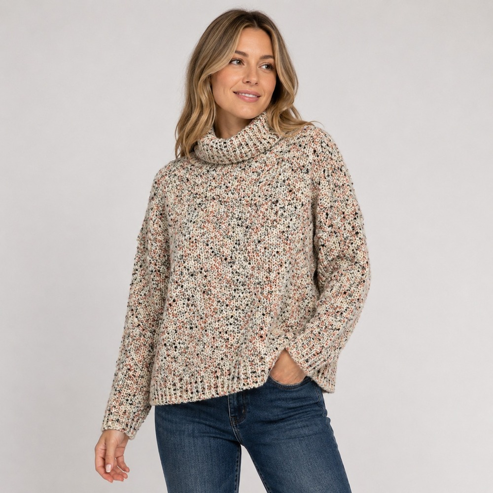Moon & Madison Sweater Womens Small Confetti Cowl Neck Chunky Soft Cozy Pullover